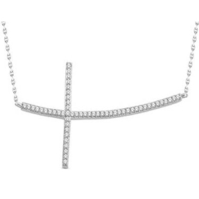 10Kt sideways diamond cross necklace