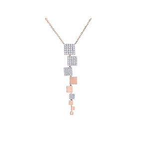 14kt rose gold drop tier diamond necklace