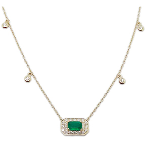 14kt yellow gold diamond and emerald necklace