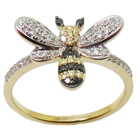 14kt yellow gold diamond bumble bee ring
